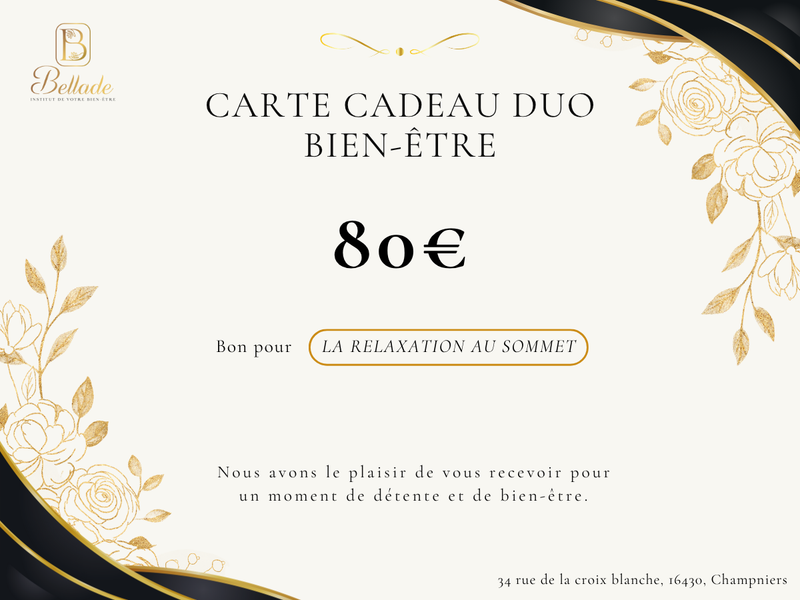 Carte cadeau - Le modelage LA RELAXATION AU SOMMET DUO